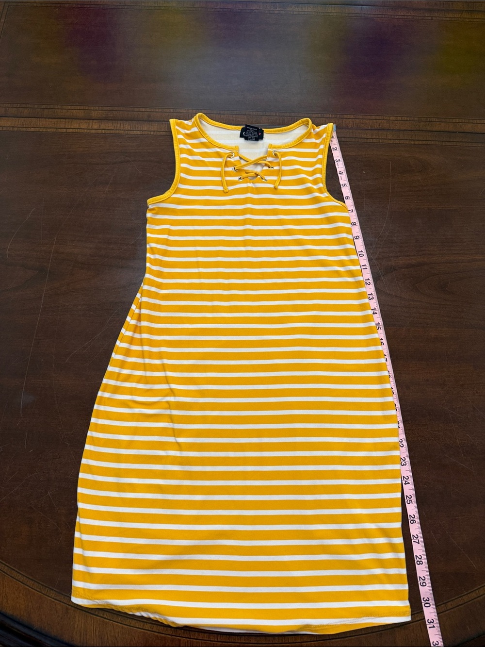 Sleeveless Yellow Stripe Lace-Up Girls' Dress
